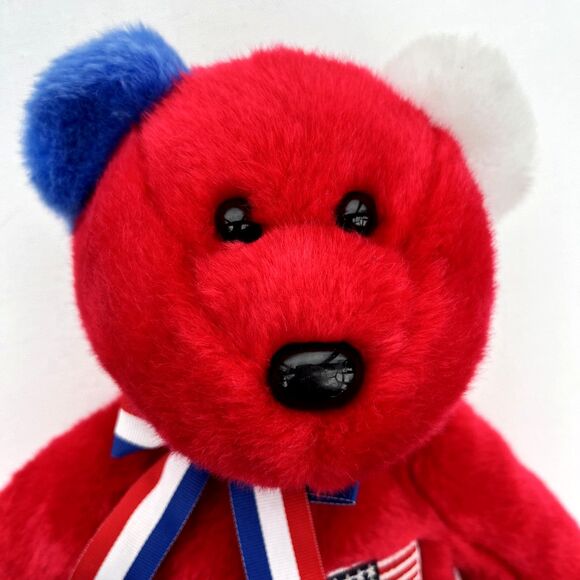 TY Beanie Buddy AMERICA the Bear (Red Version) 14 inch Stuffed Toy No Ear Tag - Picture 6 of 7